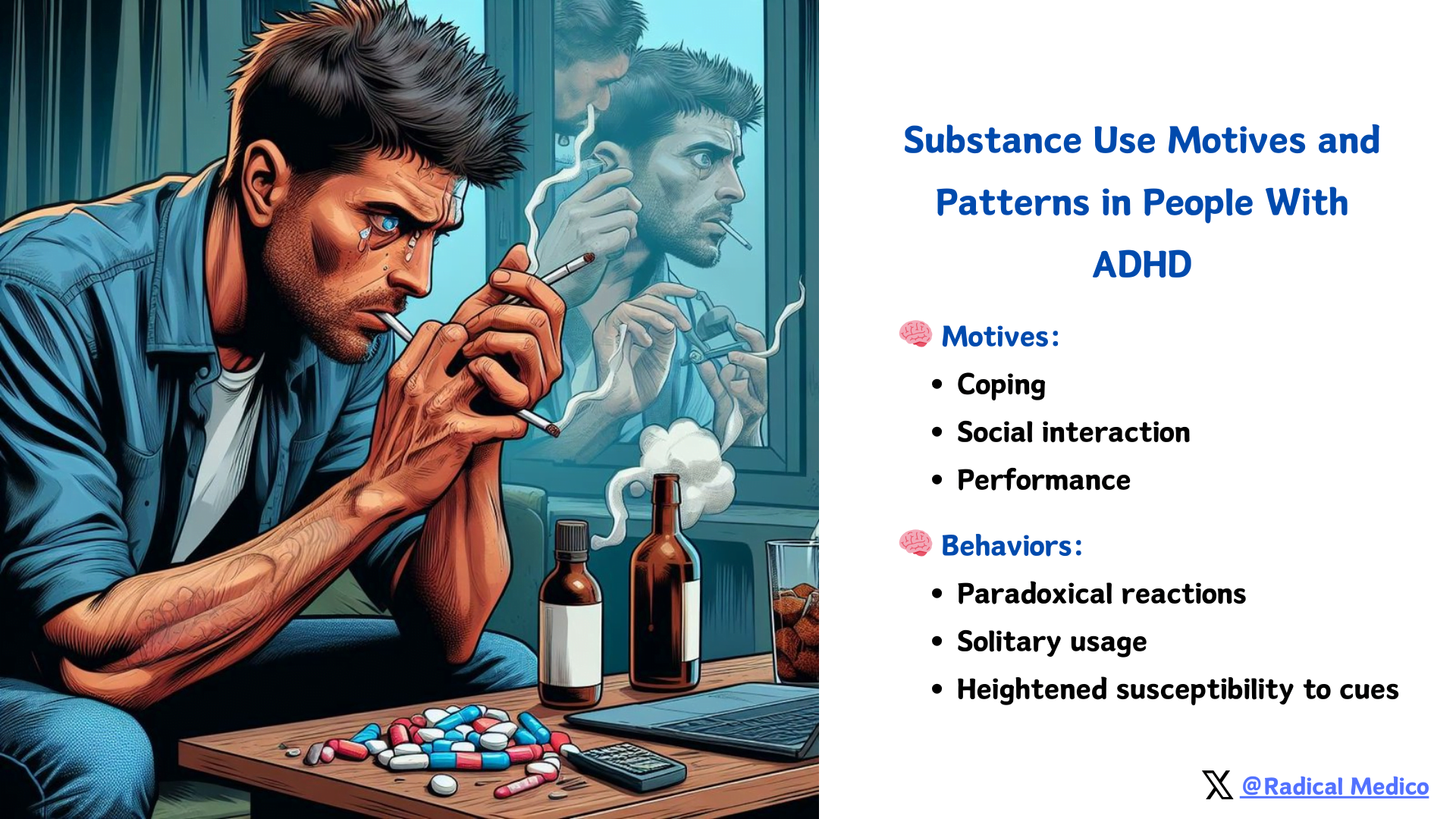 a person smoking with a reflection of them in the mirror texts suggest 6 key differences in substance use patterns of adhd patients