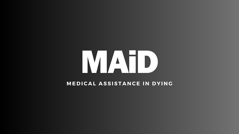 A picture with black and grey gradient background and Medical Assistance in Dying as the text