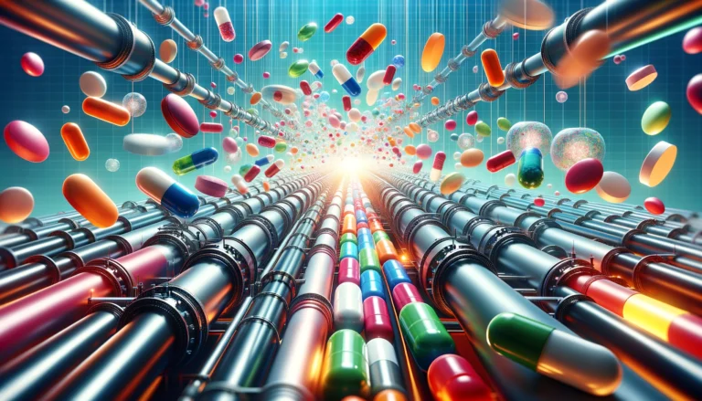 -An-abstract-representation-of-unnamed-drugs-moving-through-pipelines-symbolizing-the-development-and-research-process-of-new-medical-treatments.