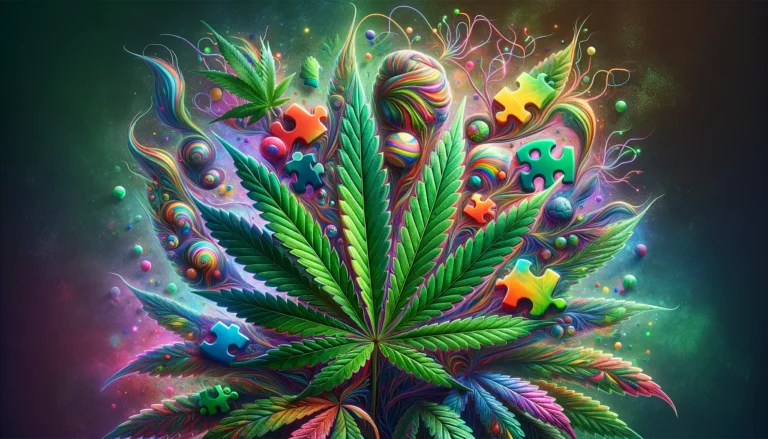 A-beautifully-color-graded-artistic-representation-of-cannabis-leaves-intertwined-with-symbols-of-neurodiversity